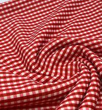 Red Gingham Check Print Lightweight Bubble Crepe Fabric