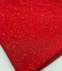 Red Gold Glitter Sparkle Mesh Fabric Stretch