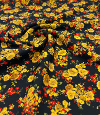 Yellow Ditsy Floral Lightweight Crepe Fabric 155GSM Non Stretch