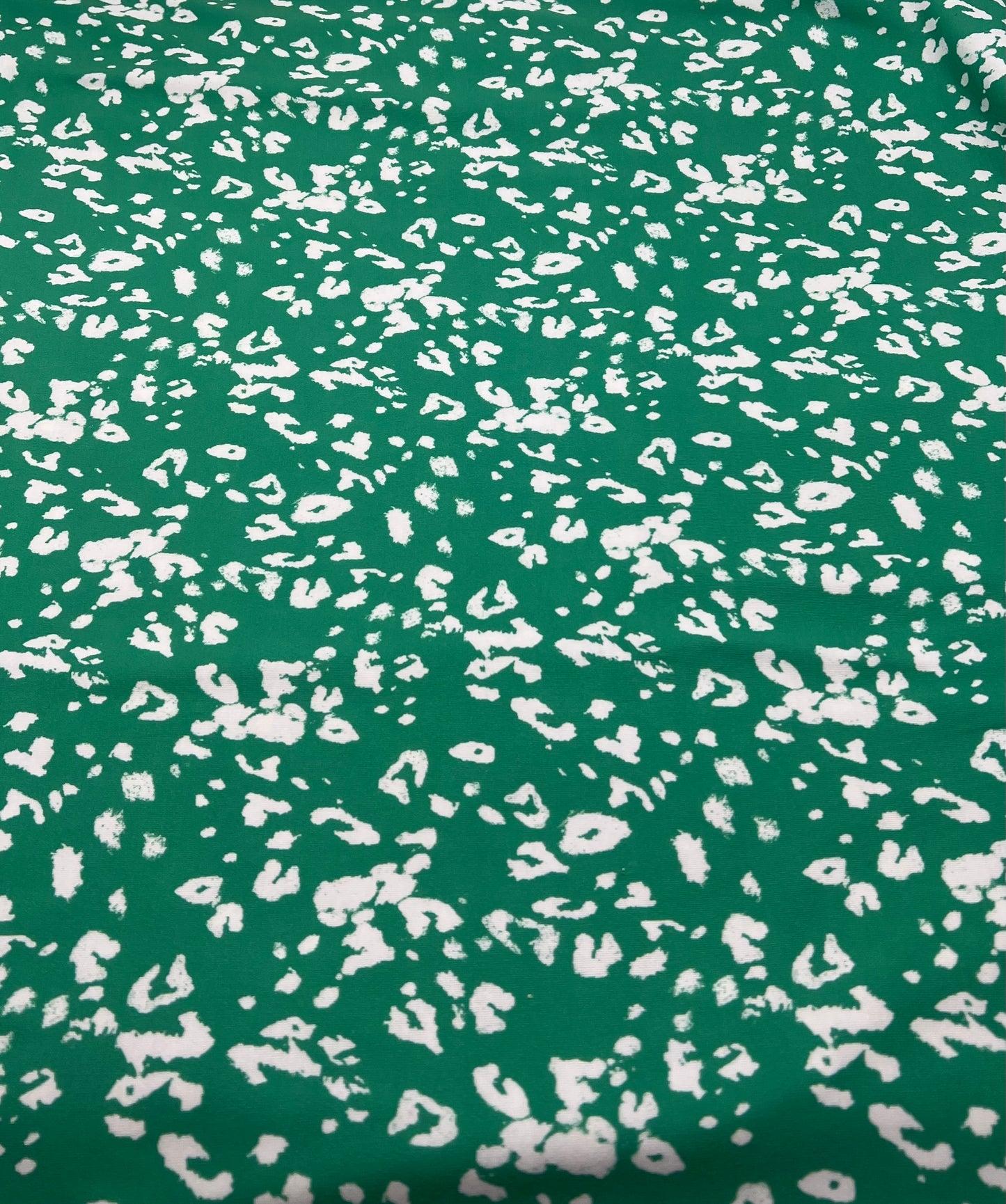Green White Animal Mix Print Spun Poly Stretch Fabric