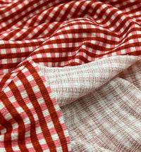 Red Gingham Check Print Lightweight Bubble Crepe Fabric