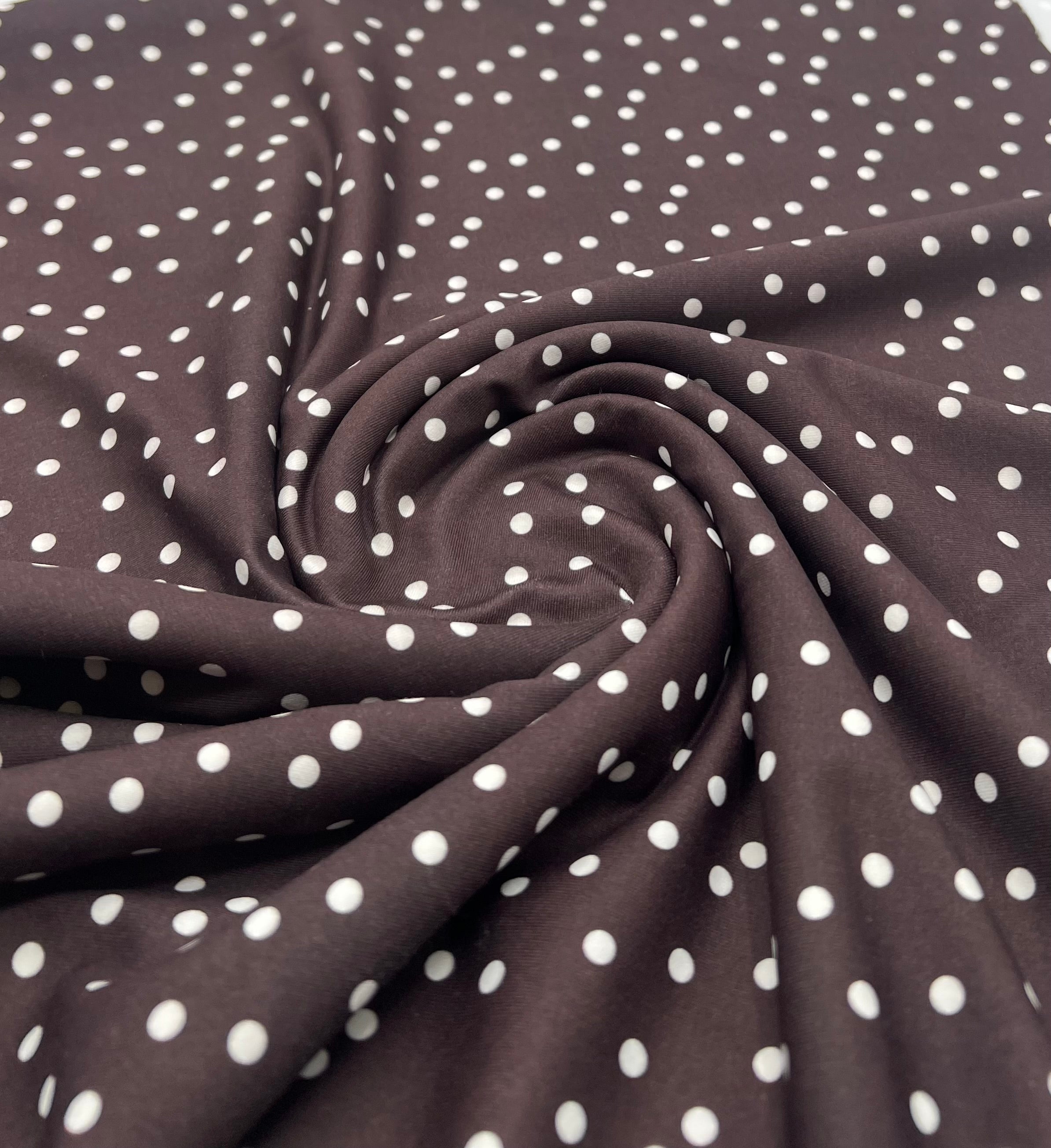 Brown Polka Stretch Jersey 220GSM 4 Way Stretch Fabric