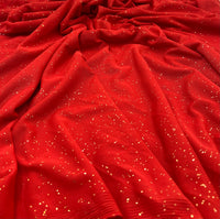 Red Gold Glitter Sparkle Mesh Fabric Stretch