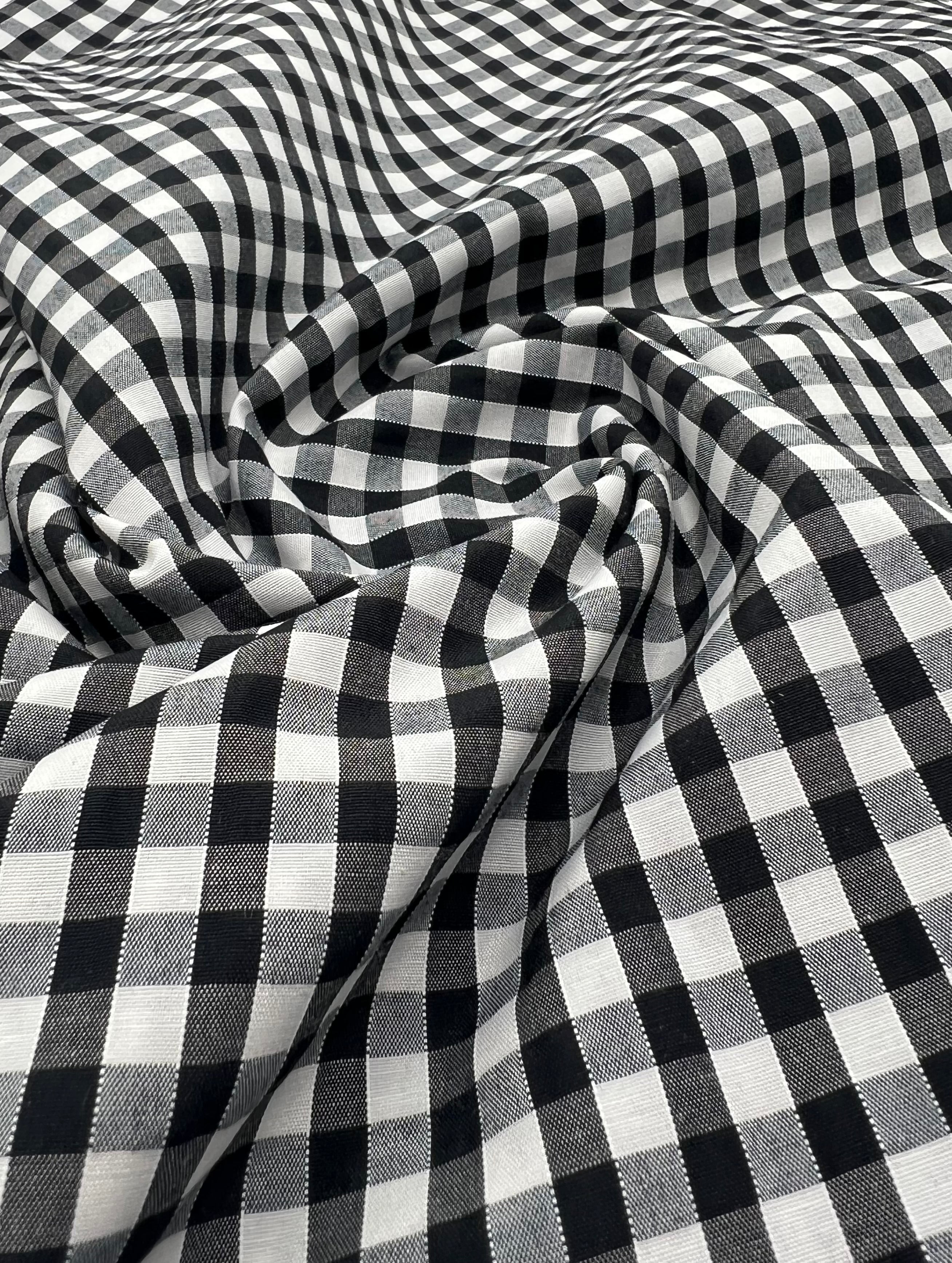Black Gingham Printed Poly Cotton 90 GSM 80/20 44 Inch Non Stretch