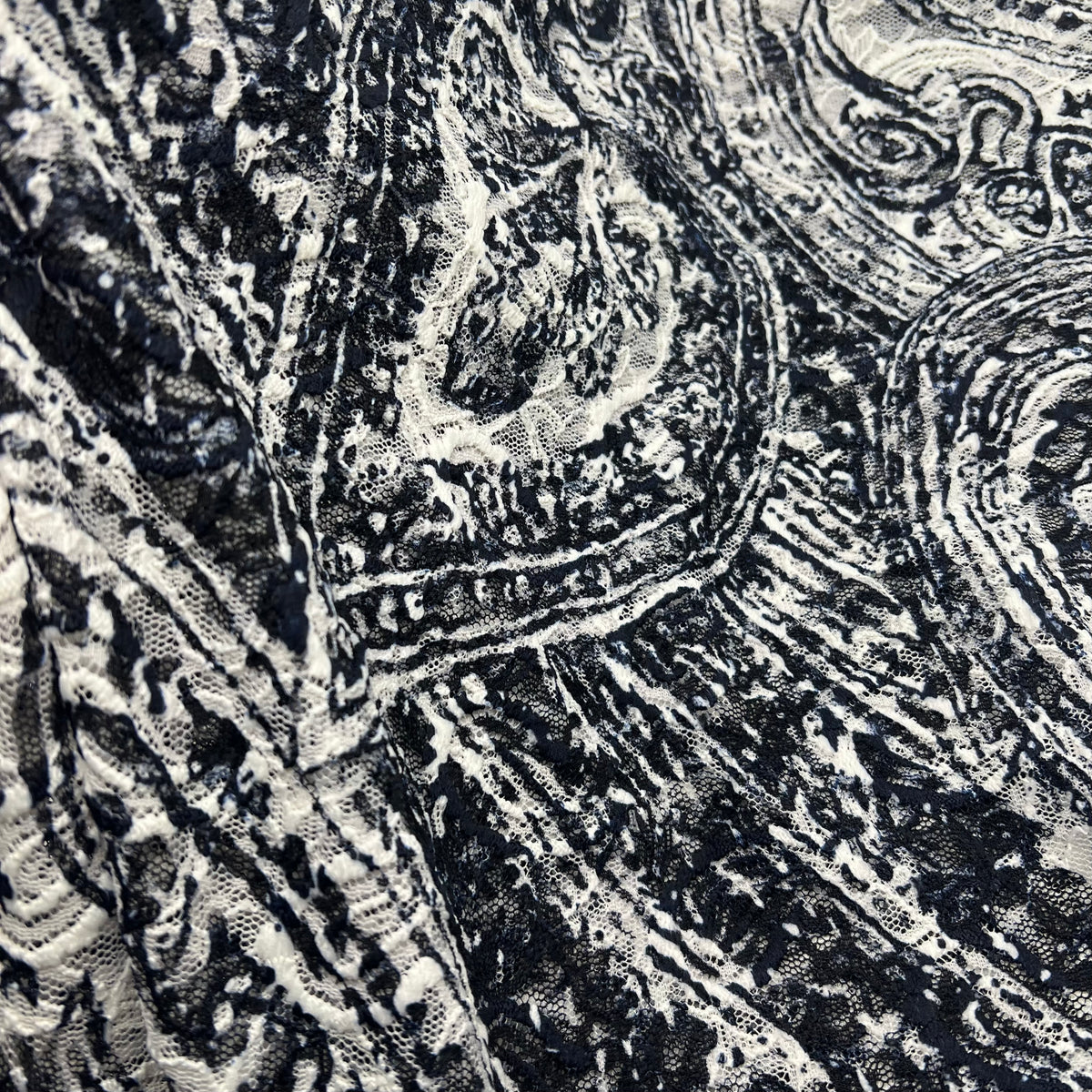 Navy Cream Vintage Paisley Lace Fabric Stretch
