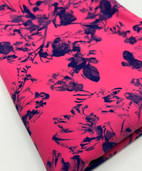 Hot Pink Purple Floral Compact Crepe Fabric 2 Way Stretch