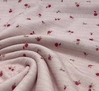 Soft Pink Floral Ditsy Print 8x4 Wide Rib Stretch Fabric