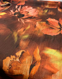 Brown Floral Gold Lurex Stripe Printed Chiffon Dress Fabric