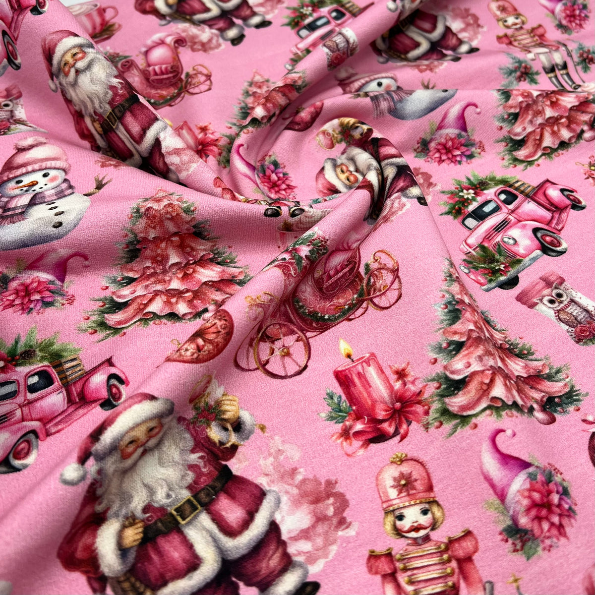 Pink Christmas French Terry Loopback Cotton Jersey Lycra 4 Way Stretch