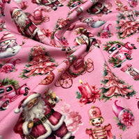Pink Christmas French Terry Loopback Cotton Jersey Lycra 4 Way Stretch