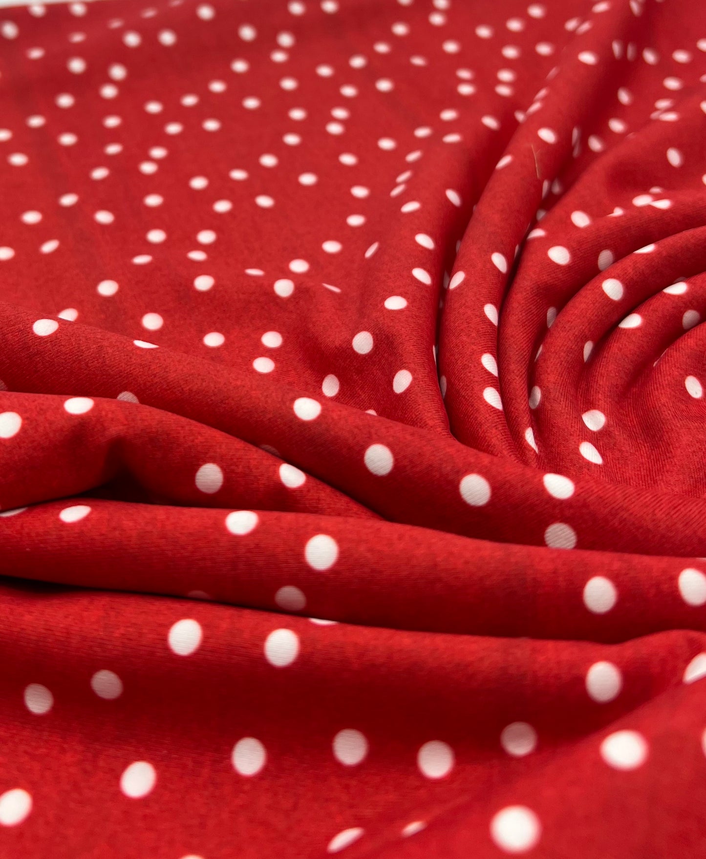 Red Polka Stretch Jersey 220GSM 4 Way Stretch Fabric (Slightly Faulty)