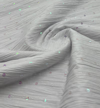 White Sequin Crinkled Lightweight Non Stretch Fabric