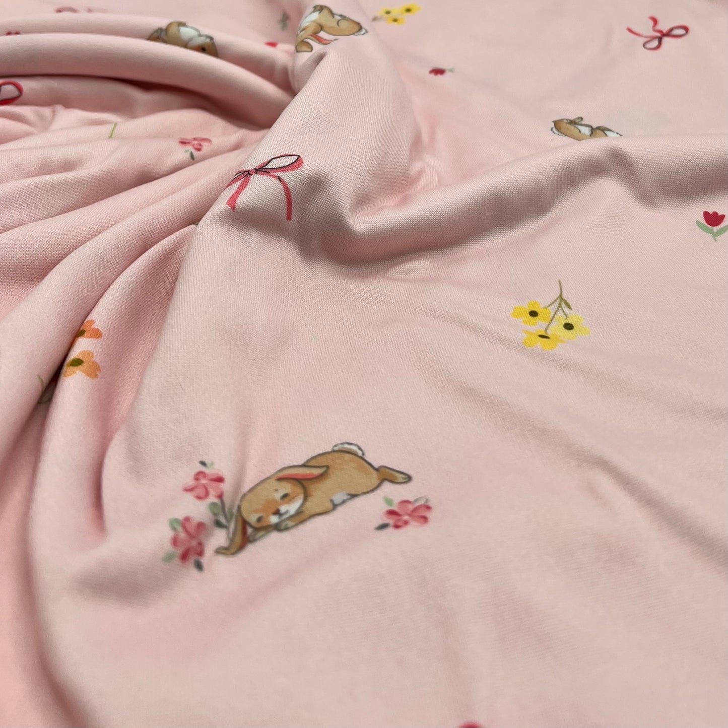 Easter Bunny Heart Super Soft Print Spun Poly Stretch Fabric