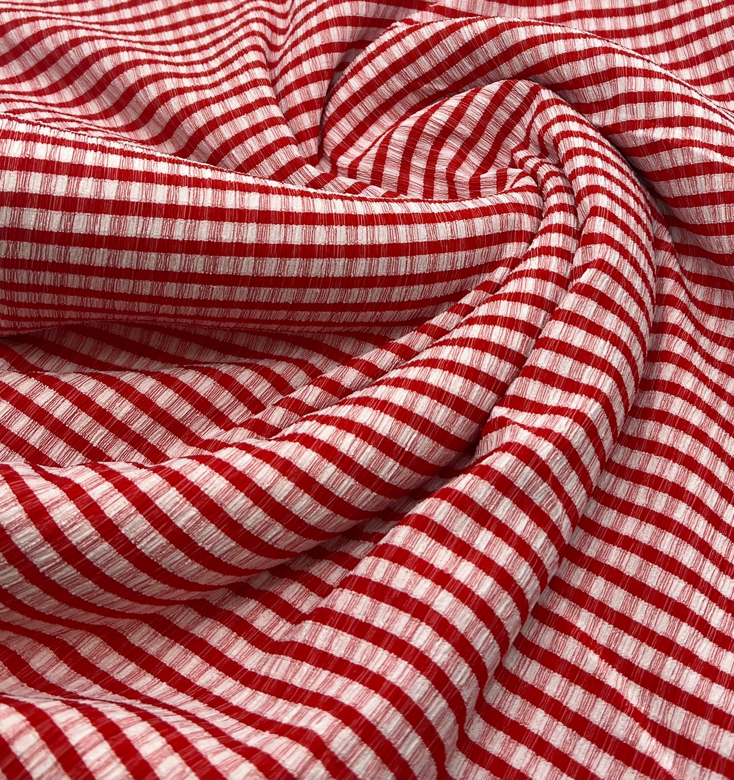 Red Gingham Detail Print Lightweight Crinkle Crepe Fabric