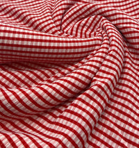 Red Gingham Detail Print Lightweight Crinkle Crepe Fabric