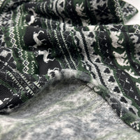 Green Fairisle Christmas Melange Brushed Back Knit Stretch Fabric
