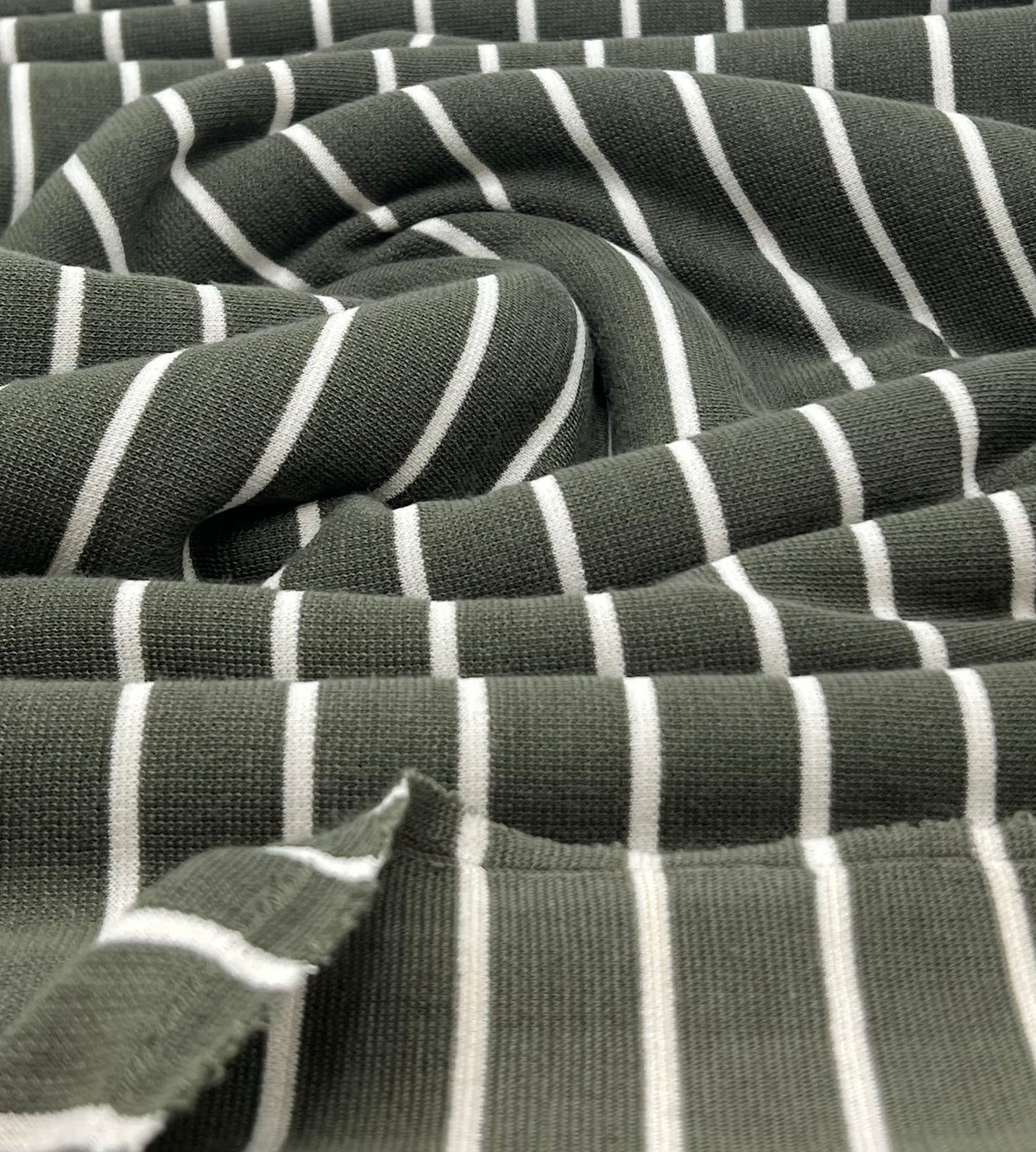 Khaki Green Knitted Horizontal Stripe 2 Way Stretch Fabric