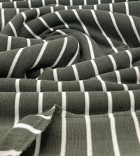 Khaki Green Knitted Horizontal Stripe 2 Way Stretch Fabric
