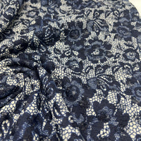 Navy Beige Floral Lace Fabric Stretch