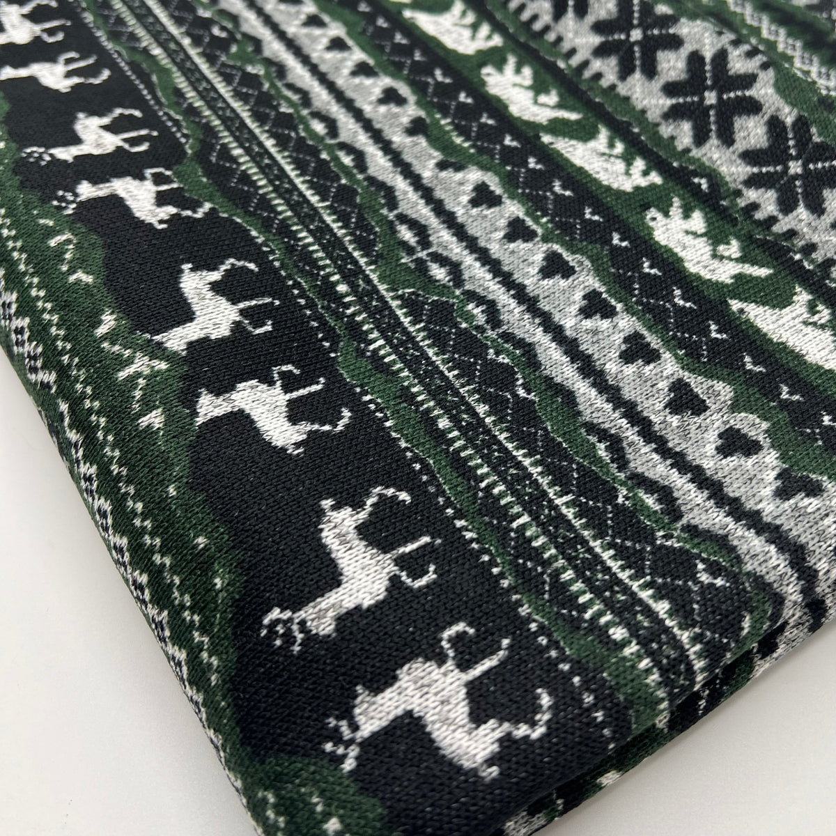 Green Fairisle Christmas Melange Brushed Back Knit Stretch Fabric