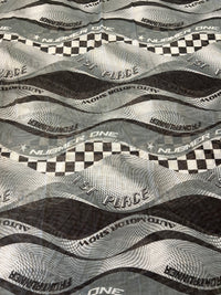 Black Grey Racing Print Mesh Fabric Stretch
