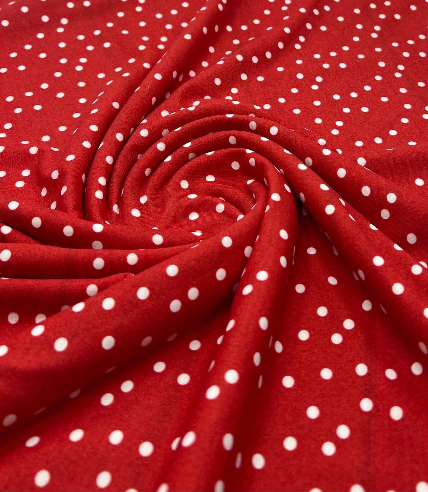 Red Polka Stretch Jersey 220GSM 4 Way Stretch Fabric (Slightly Faulty)