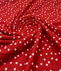 Red Polka Stretch Jersey 220GSM 4 Way Stretch Fabric (Slightly Faulty)