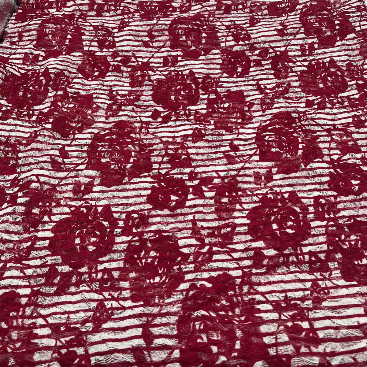 Dark Red Cream Floral Lace Fabric Stretch