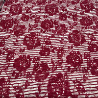 Dark Red Cream Floral Lace Fabric Stretch