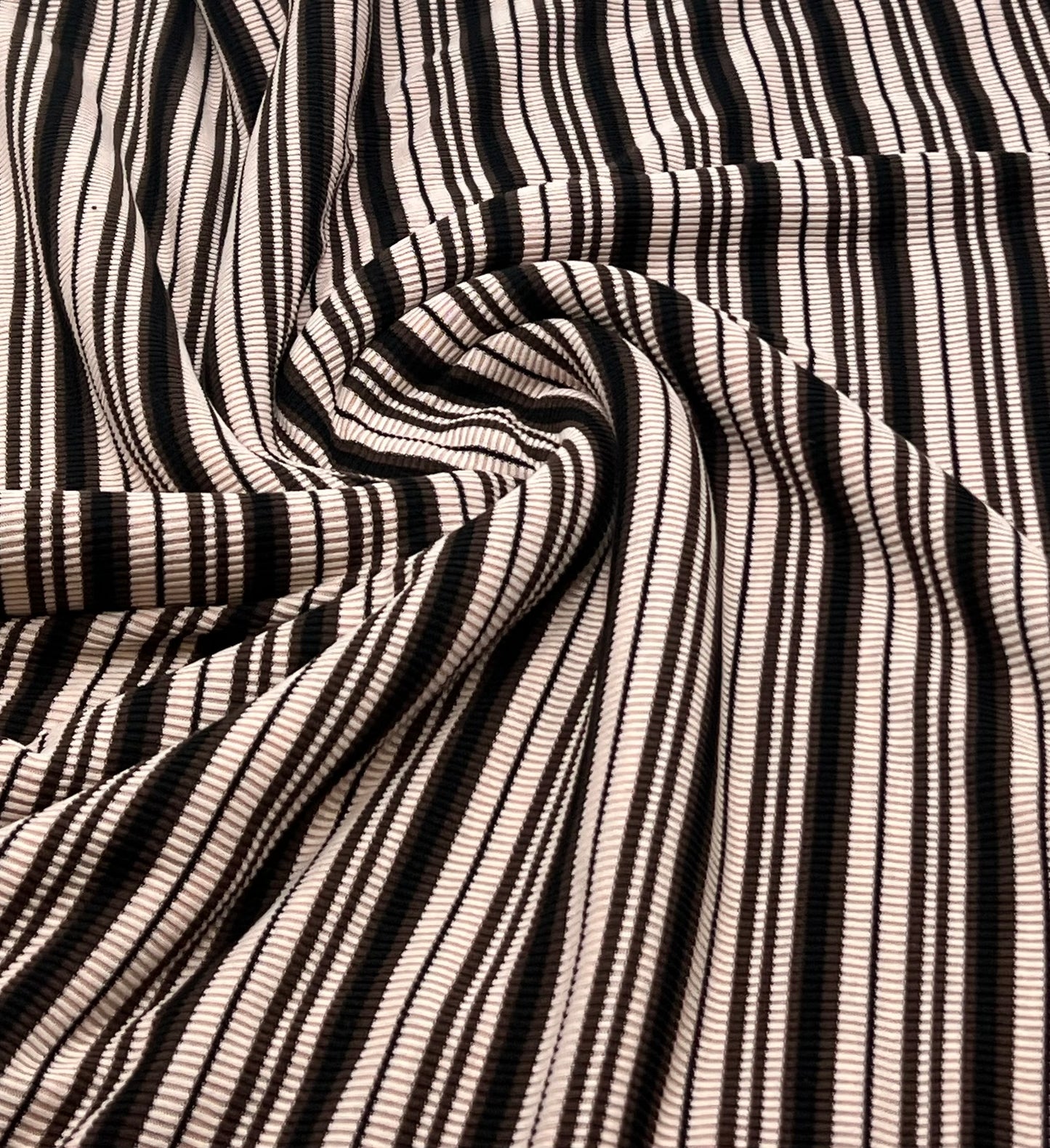 Nude Brown Knitted Horizontal Stripe 2 Way Stretch Fabric