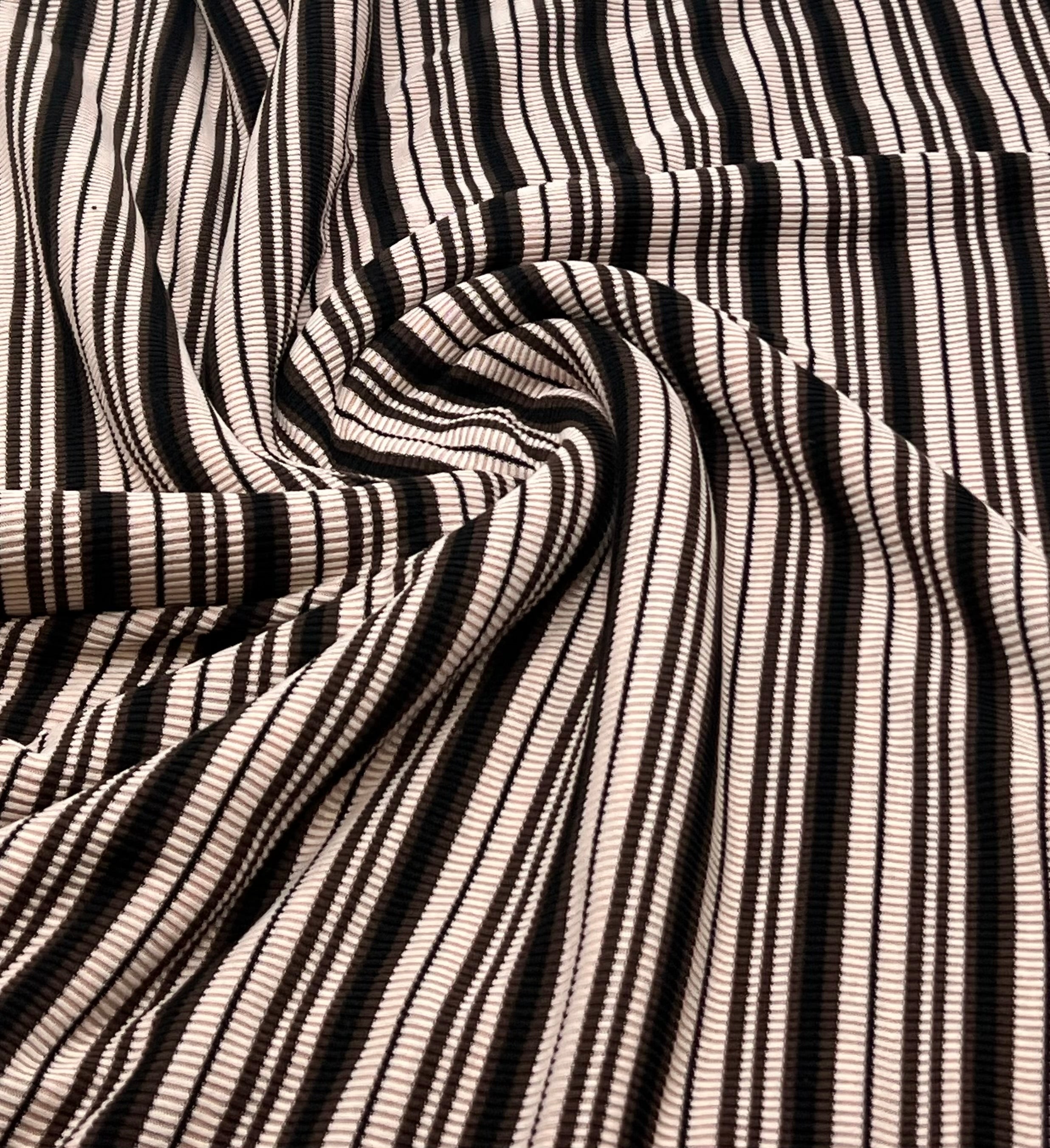 Nude Brown Knitted Horizontal Stripe 2 Way Stretch Fabric