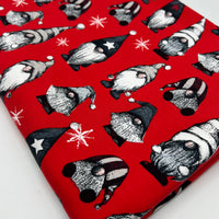 Festive Gnomes French Terry Loopback Cotton Jersey Lycra 4 Way Stretch
