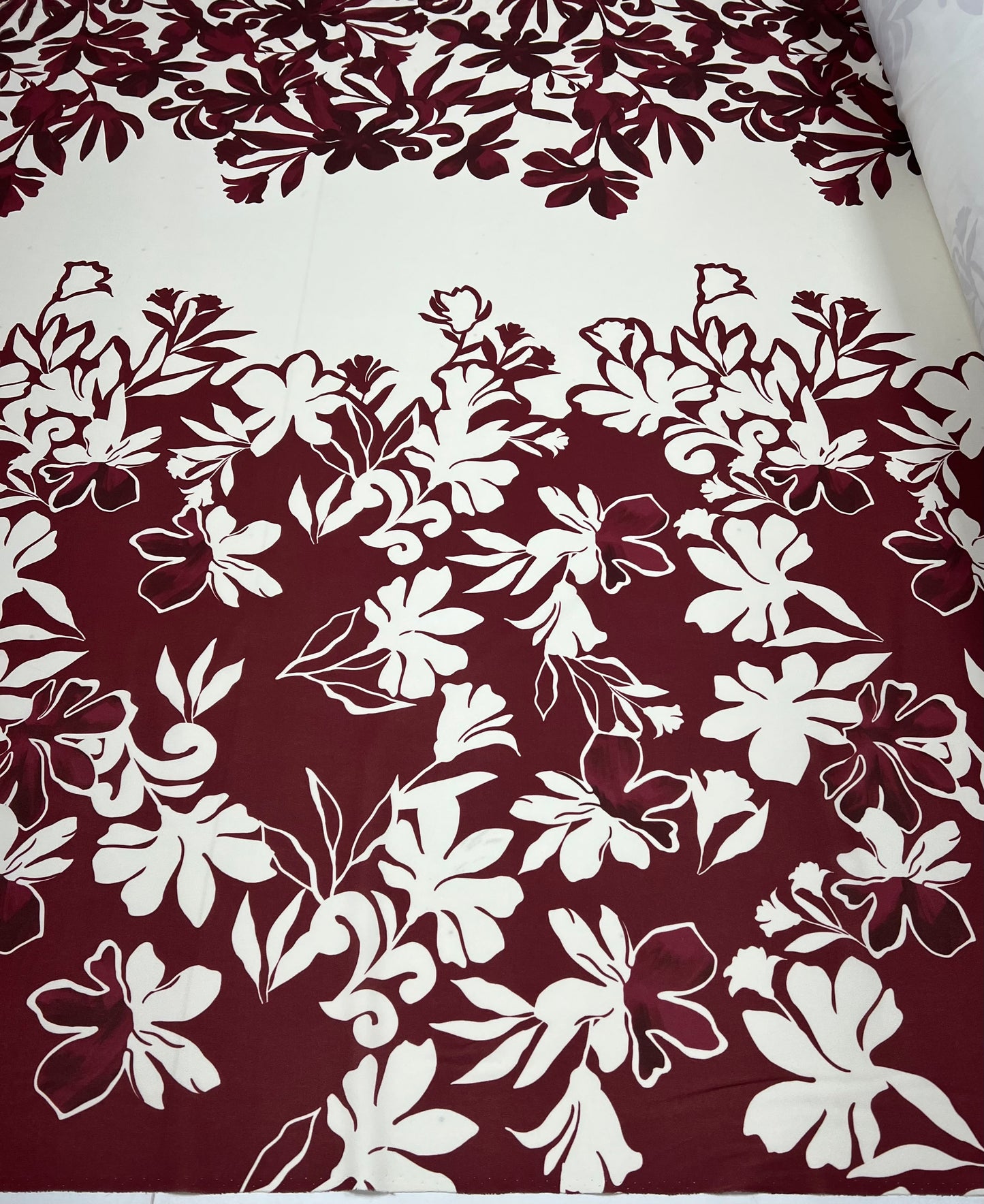 Burgundy Floral Printed Scuba Crepe Jersey Fabric 4 Way Stretch