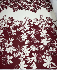 Burgundy Floral Printed Scuba Crepe Jersey Fabric 4 Way Stretch
