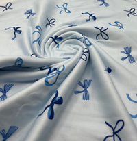 Baby Blue Bow Super Soft Print Spun Poly Stretch Fabric