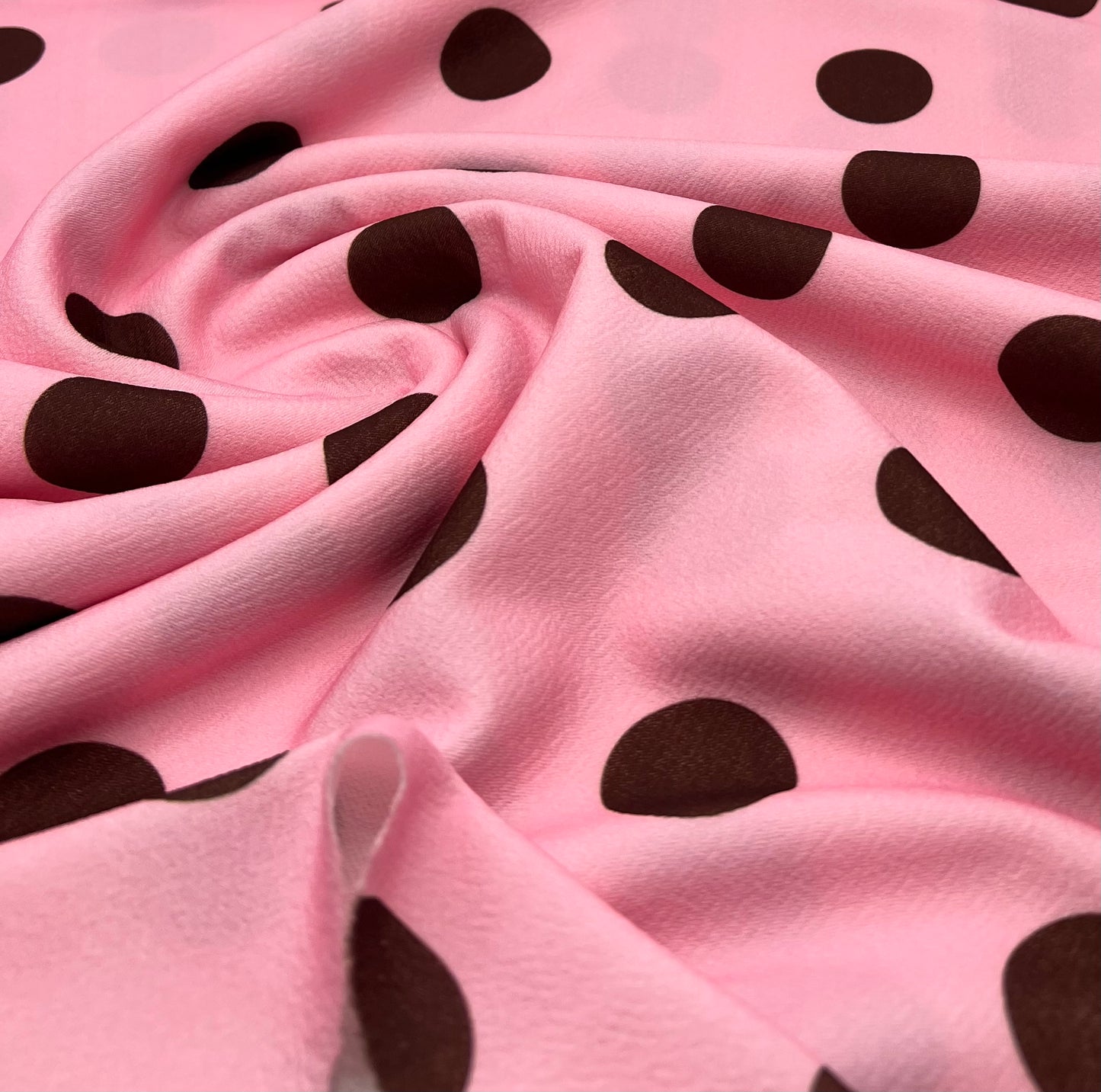 Baby Pink Brown Large Polka Print Liverpool Bullet Stretch Fabric
