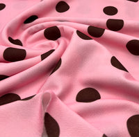 Baby Pink Brown Large Polka Print Liverpool Bullet Stretch Fabric