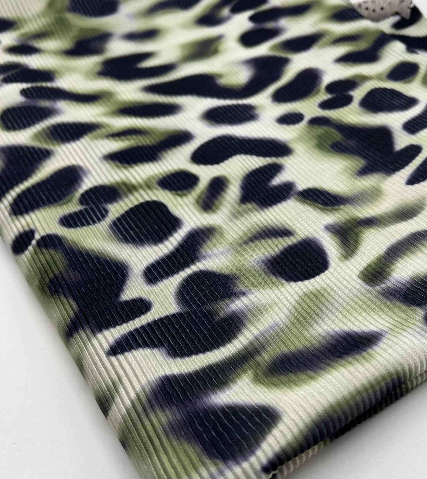 Green Animal Print Plisse Pleated Stretch Fabric
