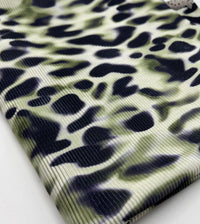 Green Animal Print Plisse Pleated Stretch Fabric