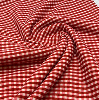 Red Gingham Check Print Lightweight Bubble Crepe Fabric