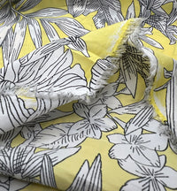 Yellow White Floral Lightweight Crepe Fabric 70GSM Non Stretch