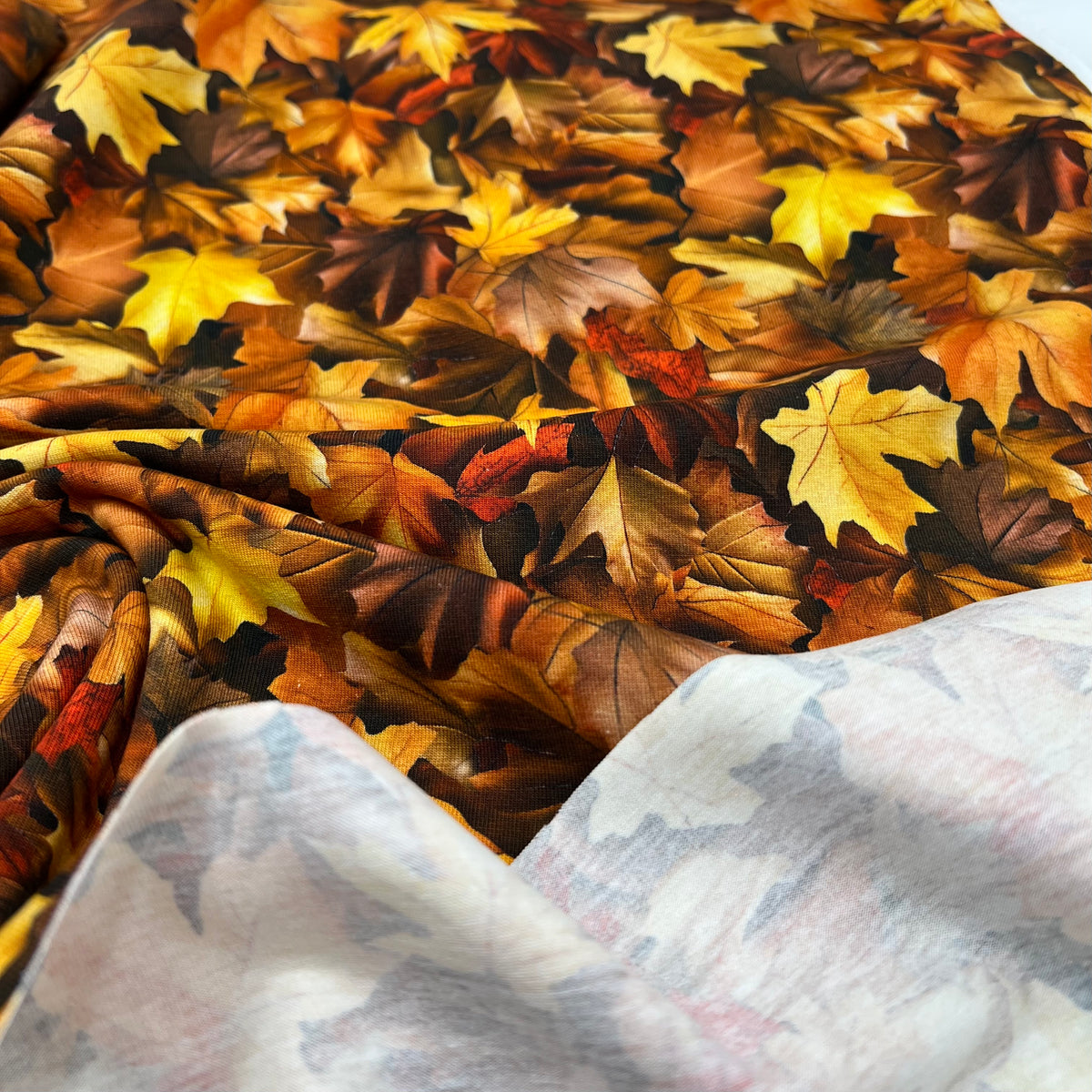Brown Leaves Print Cotton Jersey 200 GSM 95/5 Lycra 4 Way Stretch