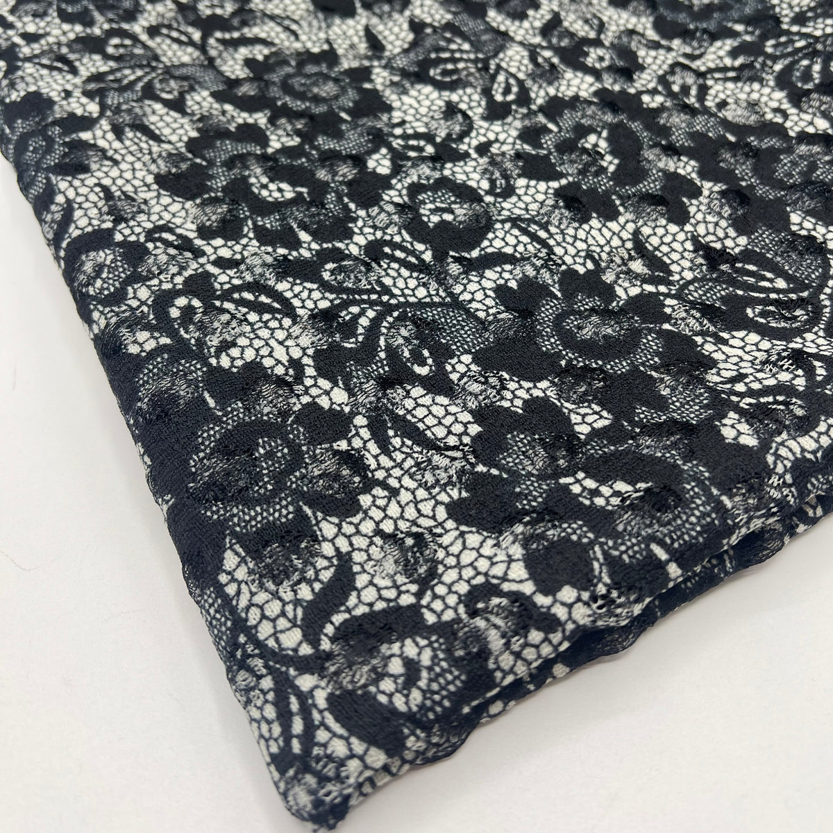 Black Beige Floral Lace Fabric Stretch
