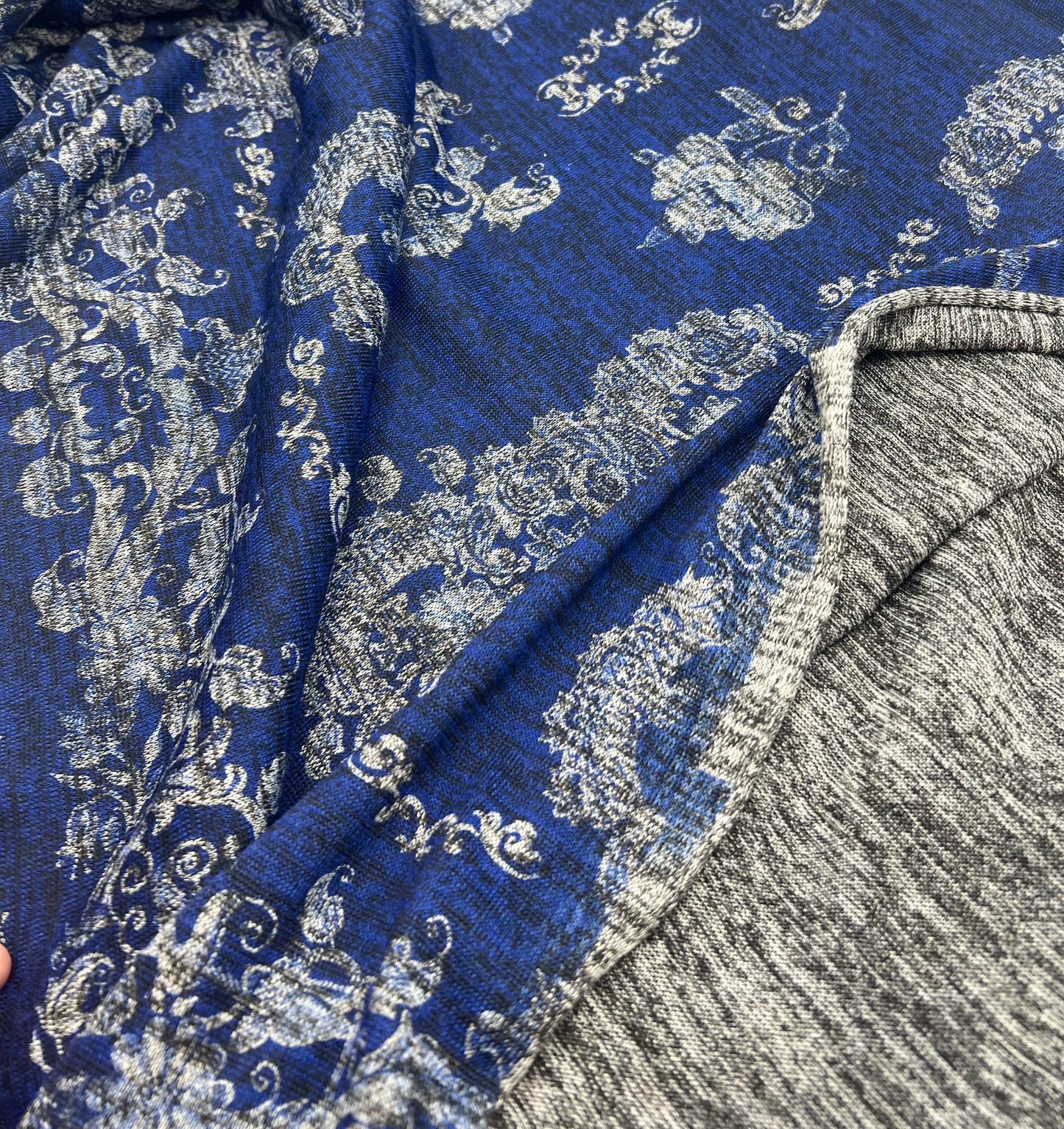 Navy Blue Floral Melange Knit Stretch Fabric