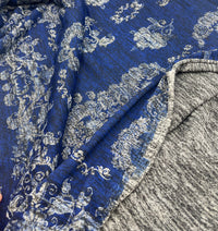 Navy Blue Floral Melange Knit Stretch Fabric