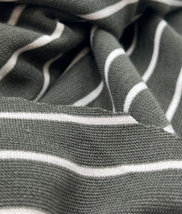 Khaki Green Knitted Horizontal Stripe 2 Way Stretch Fabric