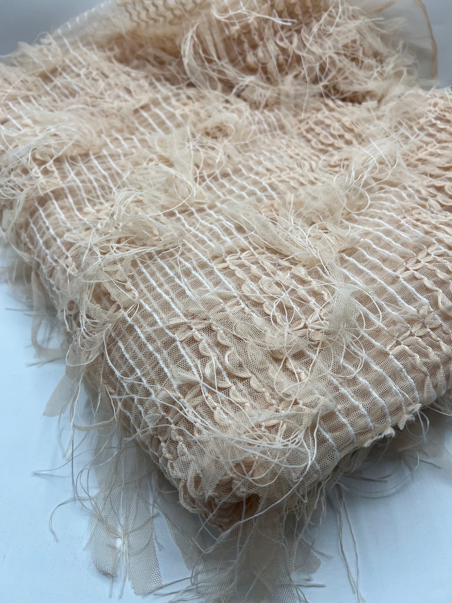 Nude Textured Mesh Tassel Fabric 2 Way Stretch