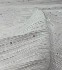 White Sequin Crinkled Lightweight Non Stretch Fabric