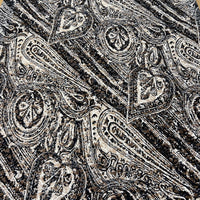 Navy Cream Vintage Paisley Lace Fabric Stretch