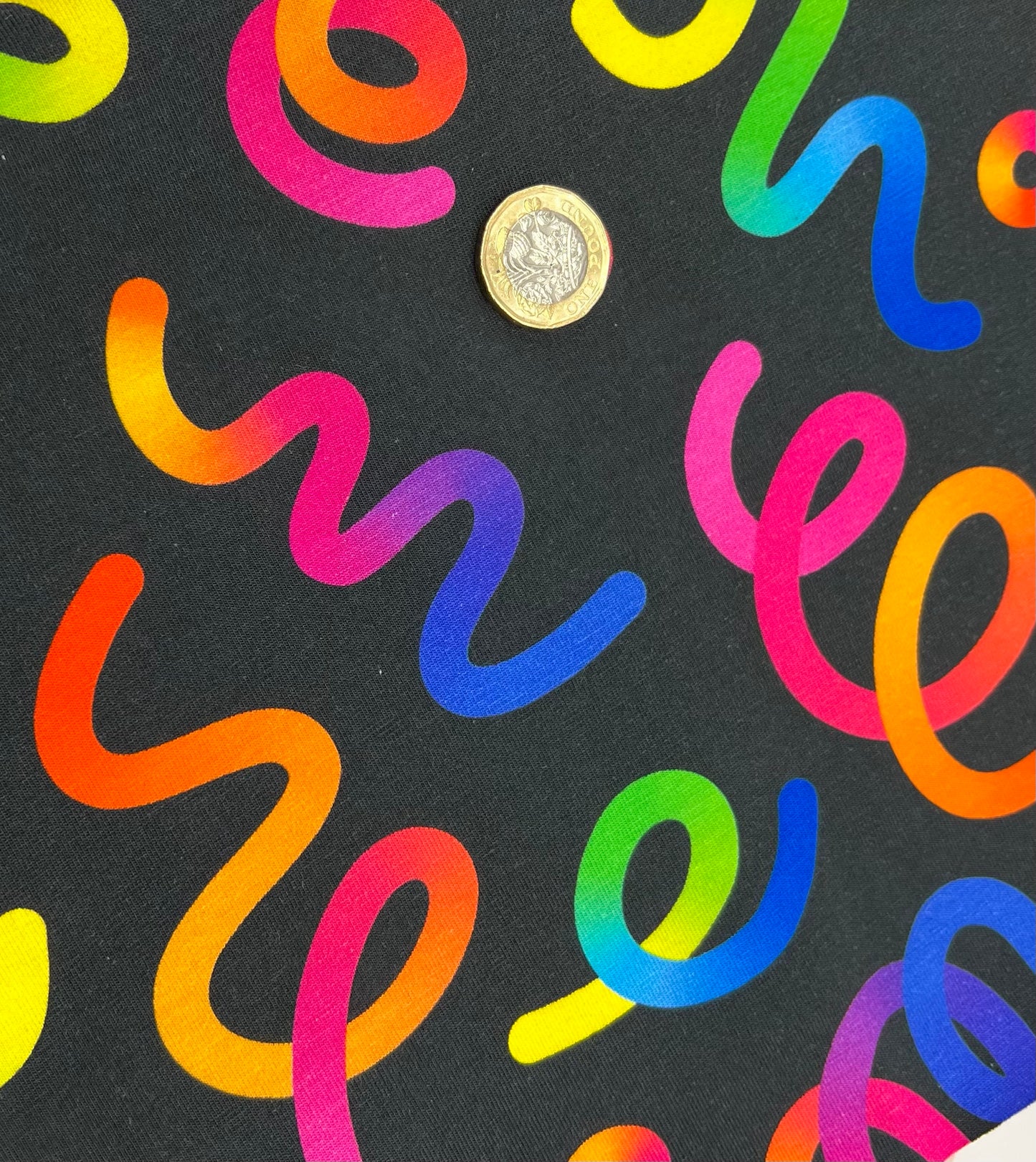 Party Streamers Print Cotton Stretch Jersey 200 GSM 95/5 Lycra 4 Way Stretch
